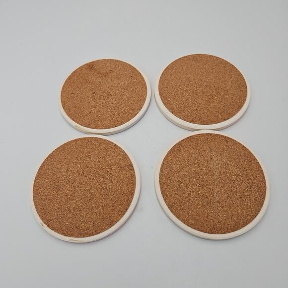 Stone Coaster Set w Cork Ceramic For Drink Table Decor Bar Beautiful Colorful - Picture 6 of 7